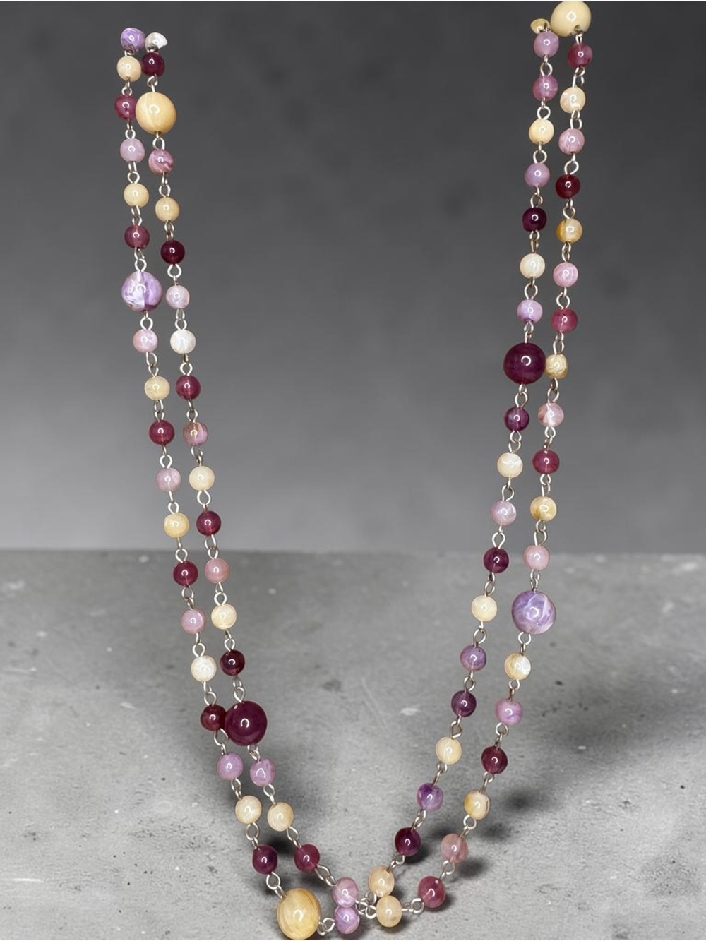 48” Berry Colored Beaded Necklace